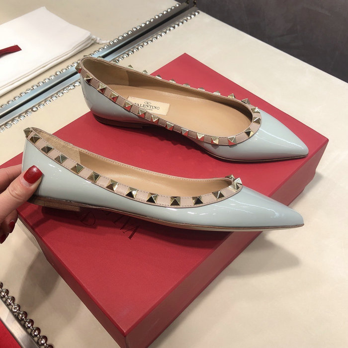 Valentino Patent Rockstud Ballet Flat Blue VS03084