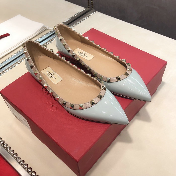 Valentino Patent Rockstud Ballet Flat Blue VS03084