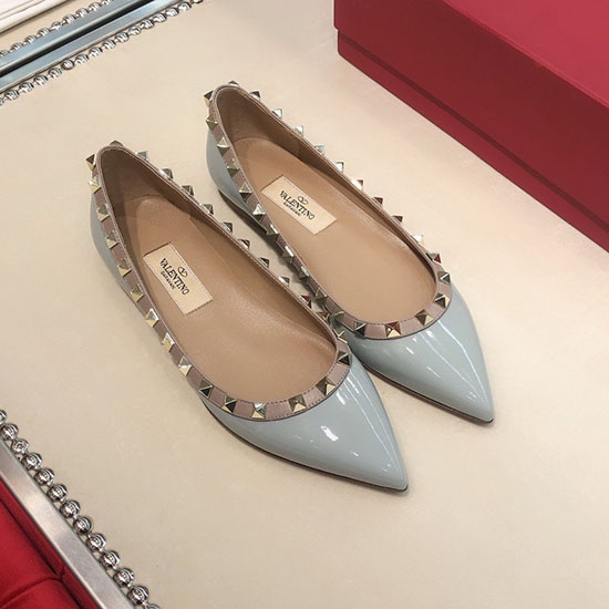 Valentino Patent Rockstud Ballet Flat Blue VS03084