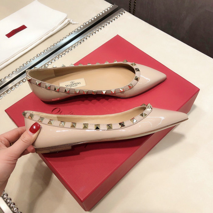 Valentino Patent Rockstud Ballet Flat Nude VS03084