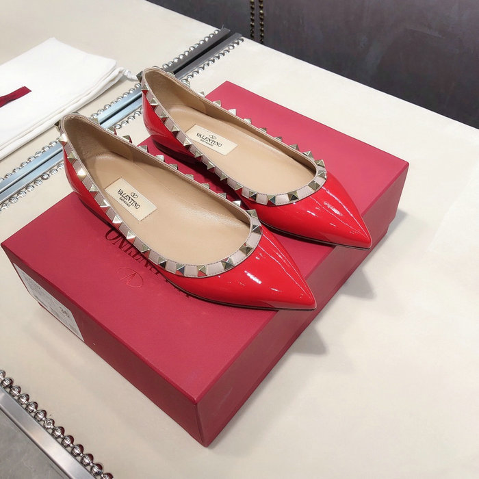 Valentino Patent Rockstud Ballet Flat Red VS03084