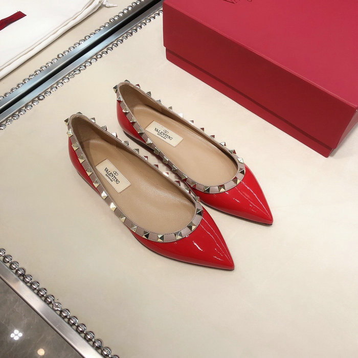 Valentino Patent Rockstud Ballet Flat Red VS03084