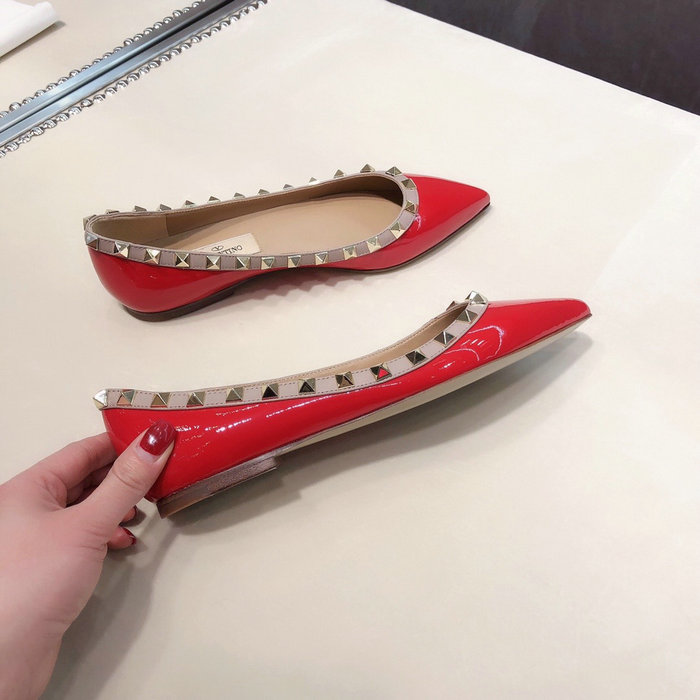 Valentino Patent Rockstud Ballet Flat Red VS03084