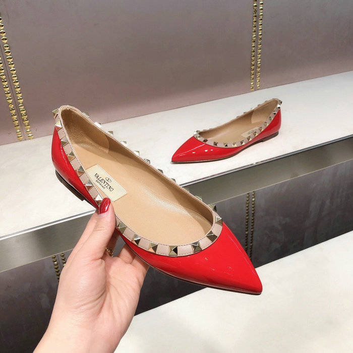 Valentino Patent Rockstud Ballet Flat Red VS03084