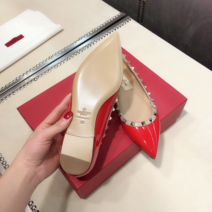 Valentino Patent Rockstud Ballet Flat Red VS03084