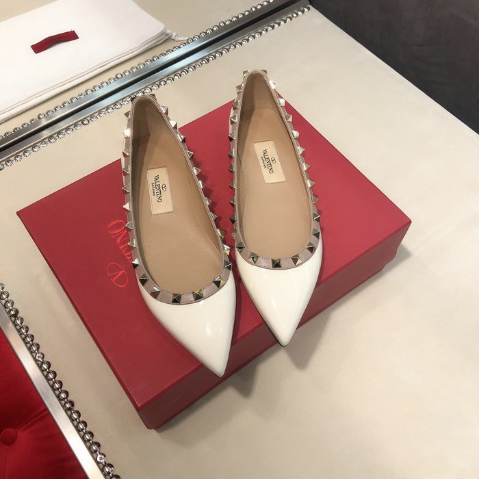 Valentino Patent Rockstud Ballet Flat White VS03084