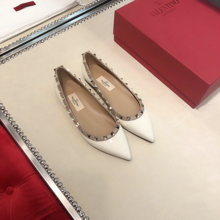 Valentino Patent Rockstud Ballet Flat White VS03084