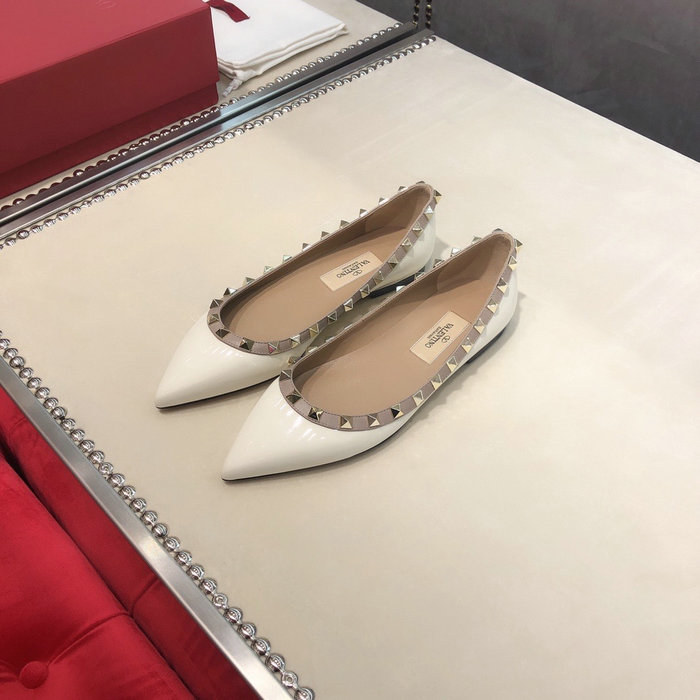 Valentino Patent Rockstud Ballet Flat White VS03084