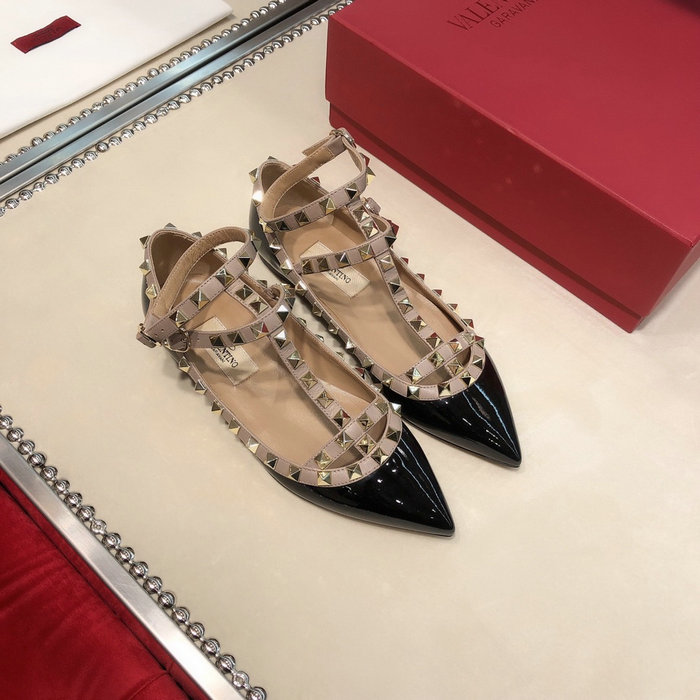 Valentino Patent Rockstud Caged Ballet Flat Black VS03083