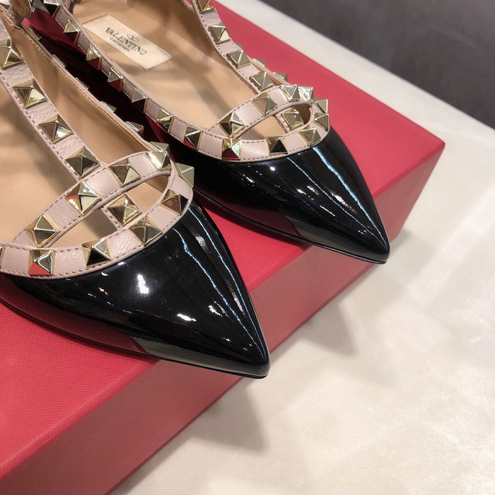 Valentino Patent Rockstud Caged Ballet Flat Black VS03083