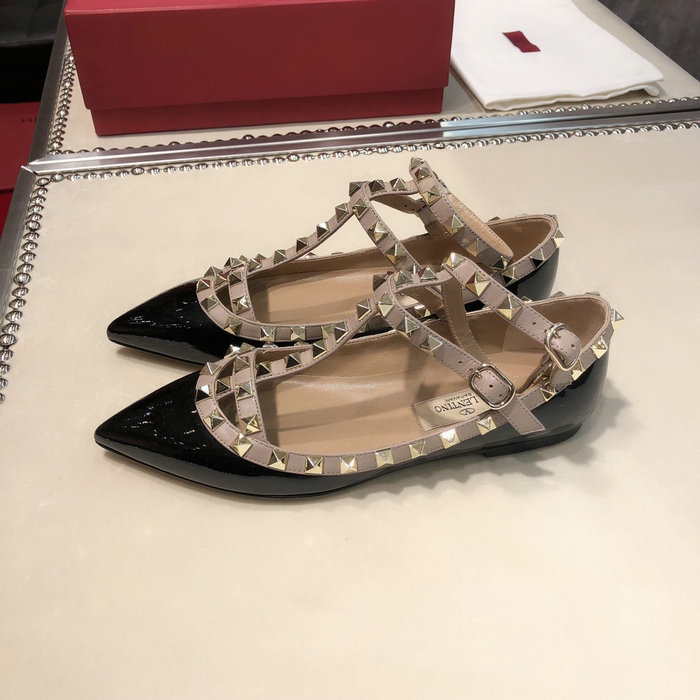 Valentino Patent Rockstud Caged Ballet Flat Black VS03083