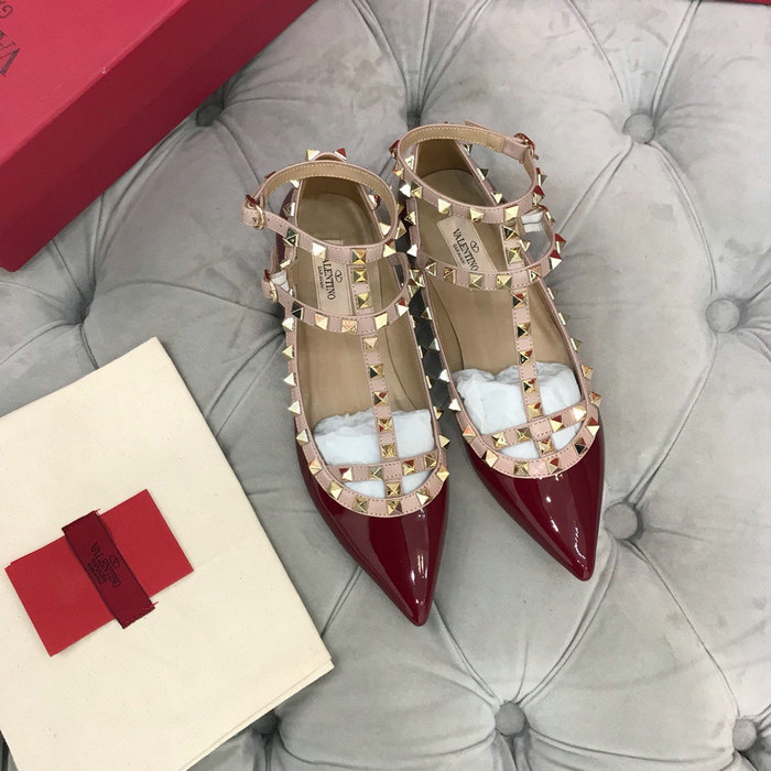 Valentino Patent Rockstud Caged Ballet Flat Burgundy VS03083