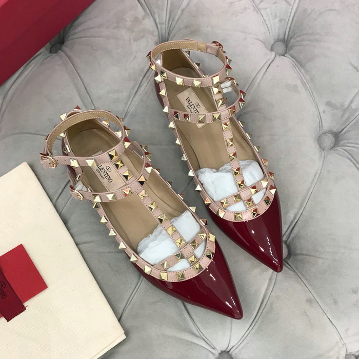 Valentino Patent Rockstud Caged Ballet Flat Burgundy VS03083