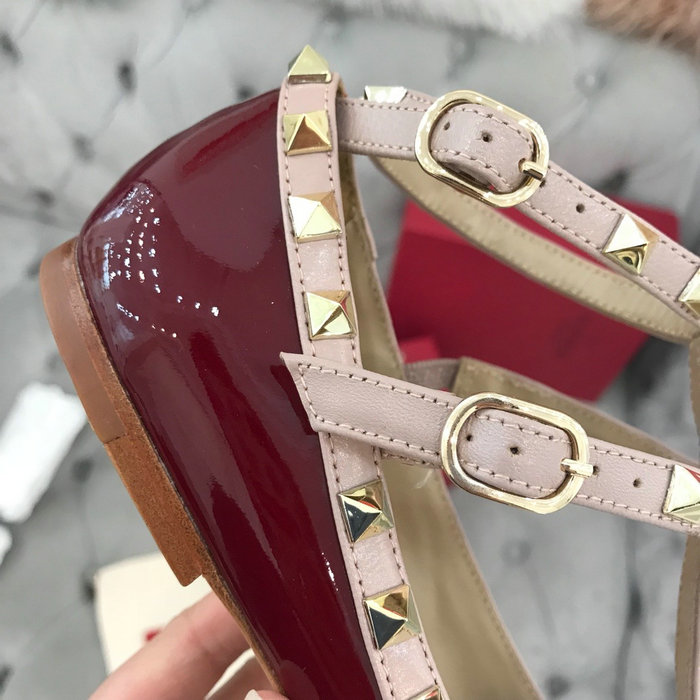 Valentino Patent Rockstud Caged Ballet Flat Burgundy VS03083