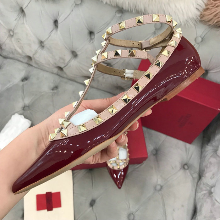 Valentino Patent Rockstud Caged Ballet Flat Burgundy VS03083