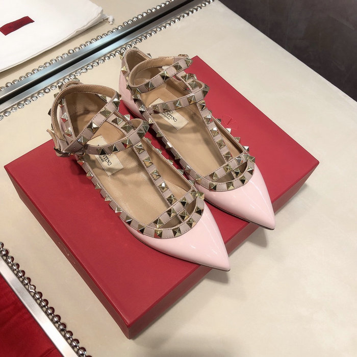 Valentino Patent Rockstud Caged Ballet Flat Pink VS03083