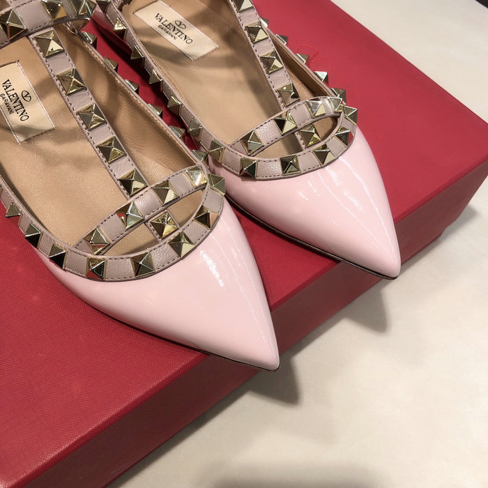 Valentino Patent Rockstud Caged Ballet Flat Pink VS03083