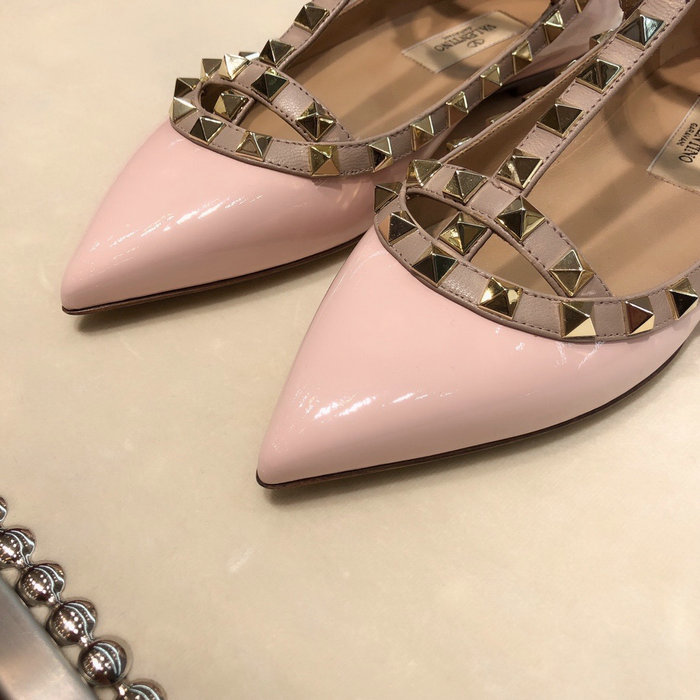 Valentino Patent Rockstud Caged Ballet Flat Pink VS03083