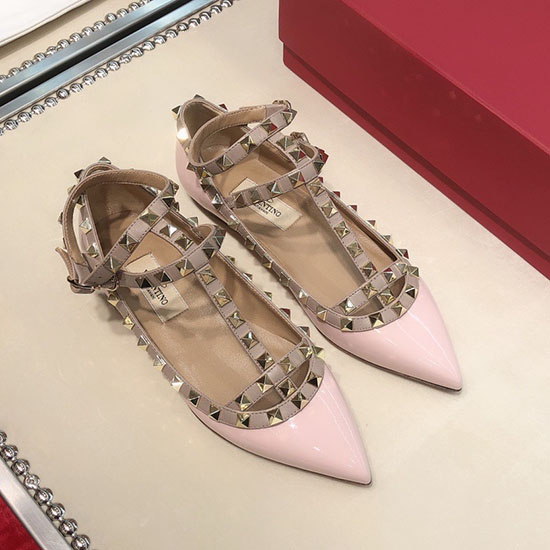 Valentino Patent Rockstud Caged Ballet Flat Pink VS03083