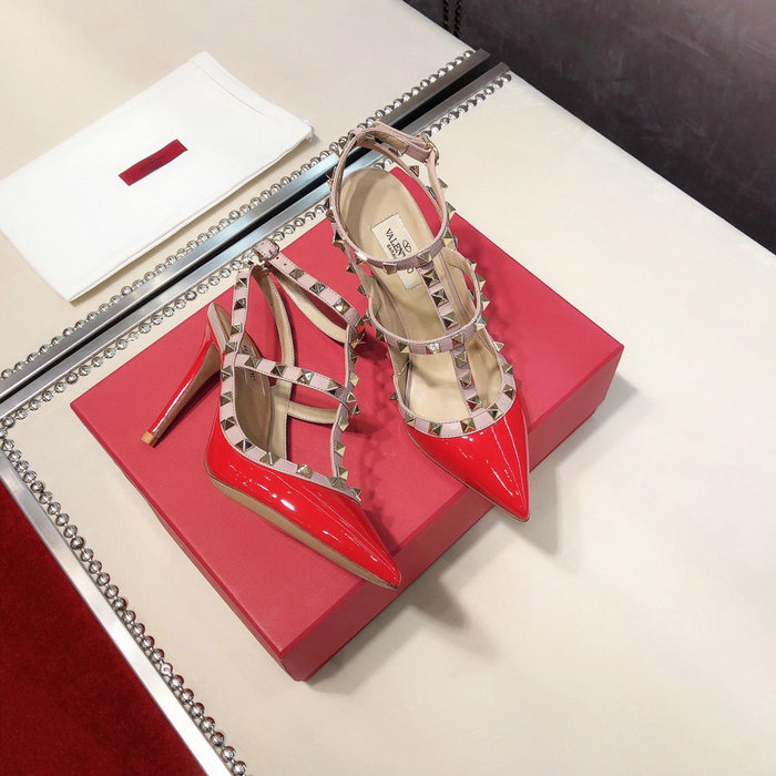 Valentino Patent Rockstud Caged Pump Red VS03082