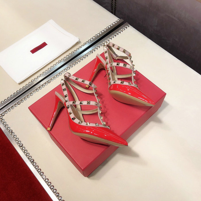 Valentino Patent Rockstud Caged Pump Red VS03082