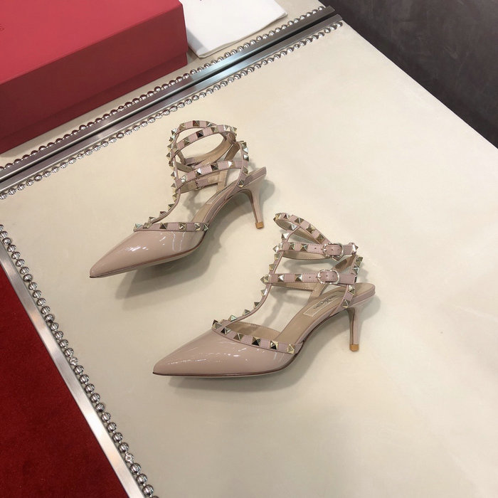 Valentino Rockstud Ankle Strap Patent Leather Pump Nude VS03081