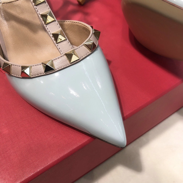 Valentino Rockstud Ankle Strap Patent Leather Pump Skyblue VS03081