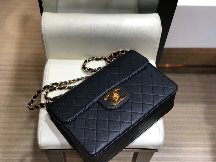 Chanel Grain Calfskin Flap Bag Black A0881