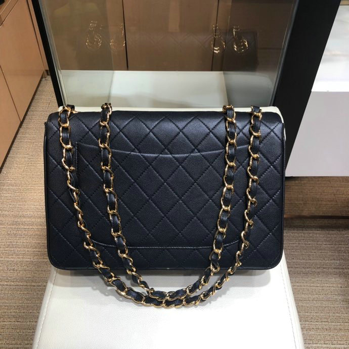 Chanel Grain Calfskin Flap Bag Black A0881