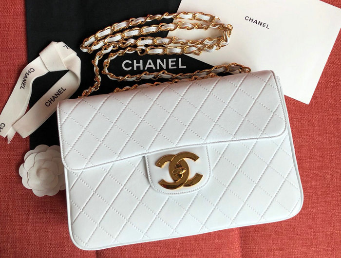 Chanel Lambskin Flap Bag White A0882