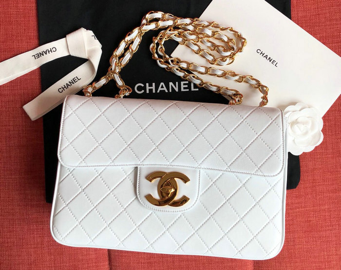 Chanel Lambskin Flap Bag White A0882