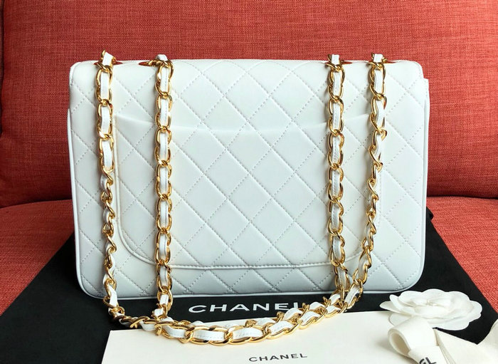 Chanel Lambskin Flap Bag White A0882