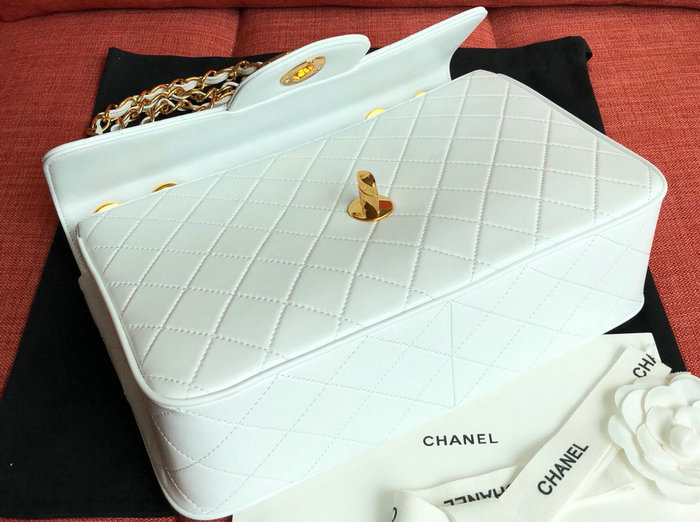 Chanel Lambskin Flap Bag White A0882