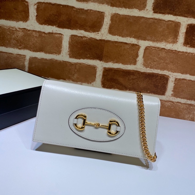 Gucci 1955 Horsebit Wallet with chain white 621892