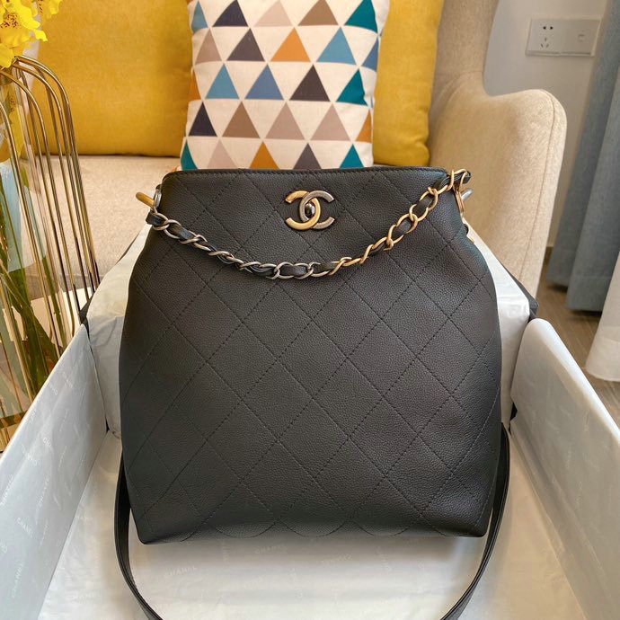 Chanel Calfskin Shoulder Bag Black AS01460