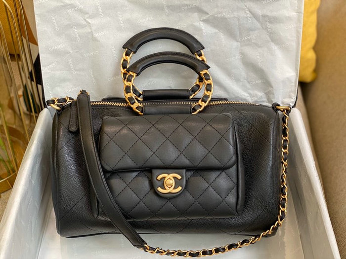 Chanel Grain Calfskin Top Handle Bag Black A06054