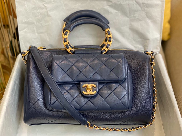 Chanel Grain Calfskin Top Handle Bag Blue A06054