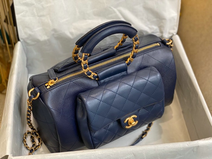 Chanel Grain Calfskin Top Handle Bag Blue A06054