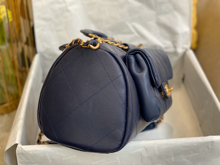 Chanel Grain Calfskin Top Handle Bag Blue A06054