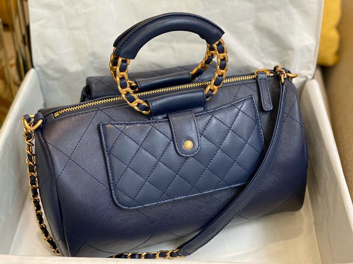 Chanel Grain Calfskin Top Handle Bag Blue A06054