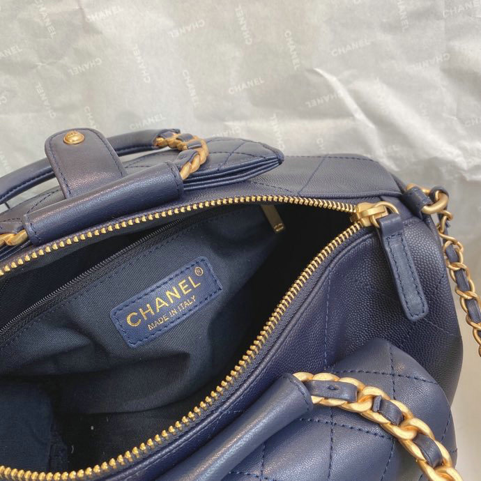 Chanel Grain Calfskin Top Handle Bag Blue A06054