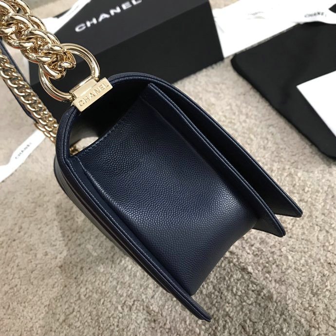 Medium Chanel Chevron Grain Calfskin Boy Bag Blue A67086