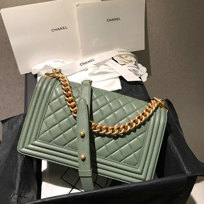 Medium Chanel Lambskin Boy Bag Green A67086