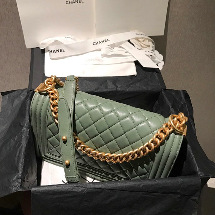 Medium Chanel Lambskin Boy Bag Green A67086