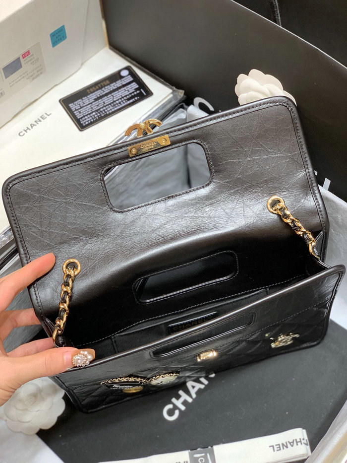 Chanel Aged Calfskin Flap Bag Black AS1430