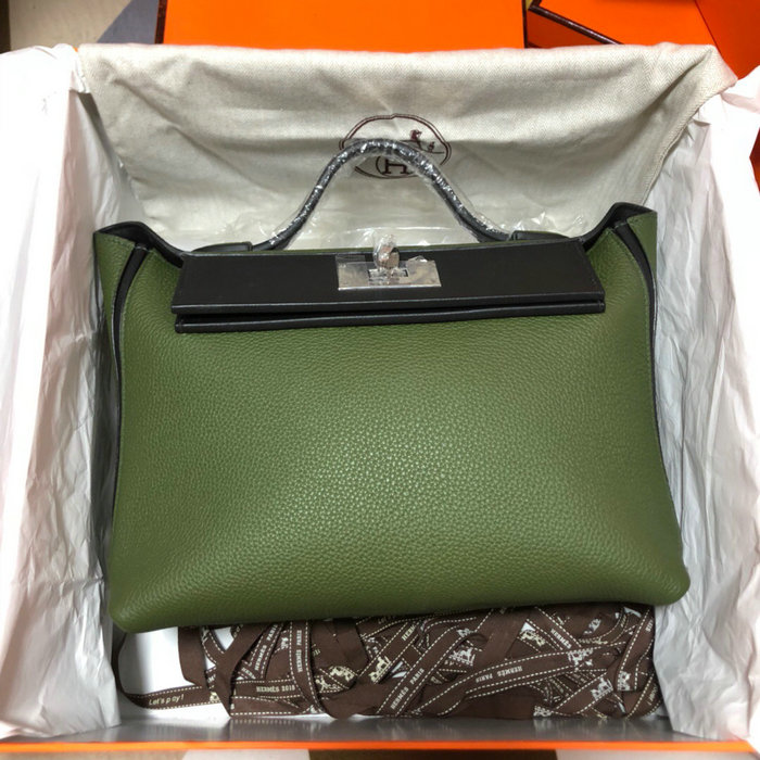 Hermes Kelly 24/24 Togo Leather Bag Green and Black H06131