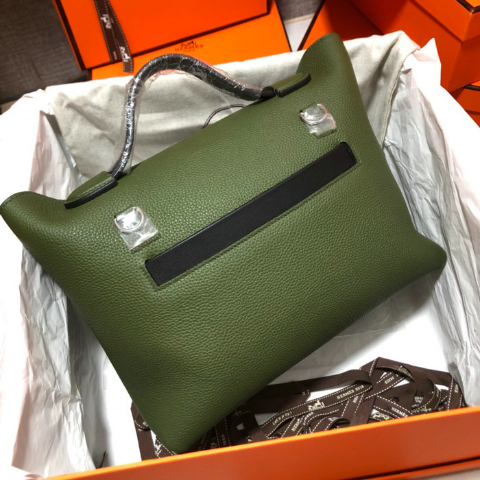 Hermes Kelly 24/24 Togo Leather Bag Green and Black H06131