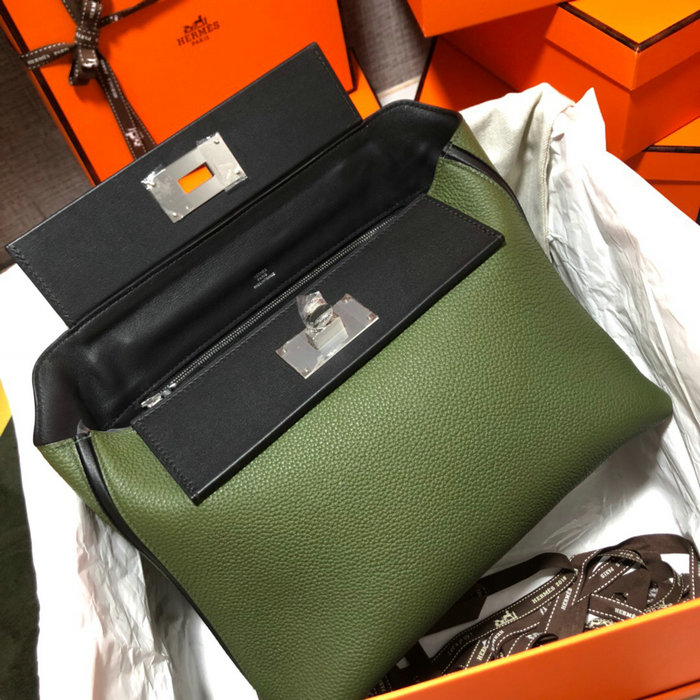 Hermes Kelly 24/24 Togo Leather Bag Green and Black H06131