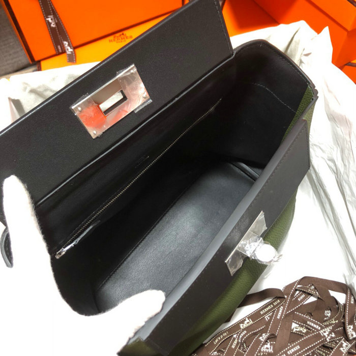 Hermes Kelly 24/24 Togo Leather Bag Green and Black H06131