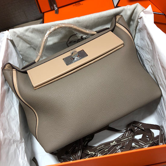 Hermes Kelly 24/24 Togo Leather Bag Grey and Beige H06131